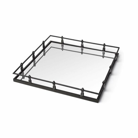 TARIFA Mirrored Glass Bottom & Railing Handle Tray with Natural Finish Metal, Silver TA3094855